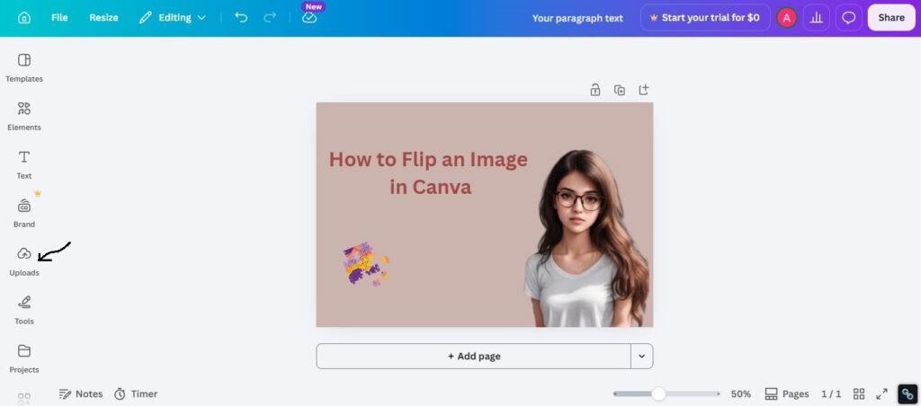 Upload a photo or choose one inside Canva.