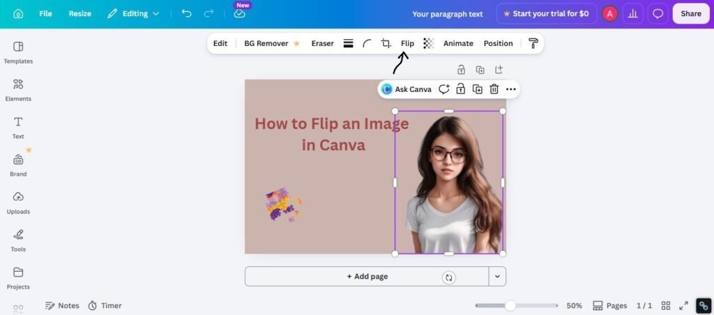 Look for the Flip option in the top toolbar.