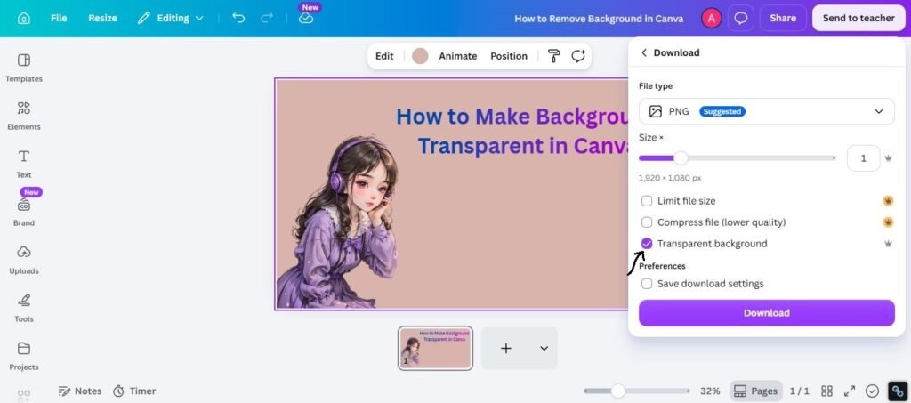 Turn on the Transparent Background option.